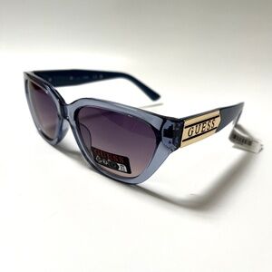 New Original GUESS Slim Cat Eye Sunglasses GO0004 Acetate Clear Blue Logo